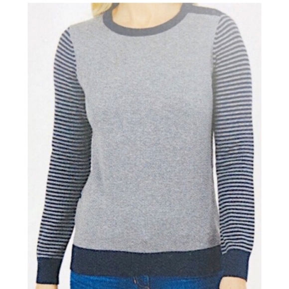 Nautica Sweaters - Nautica Women's Gray Navy Blue Striped Long Sleeve Sailing Sweater Size …